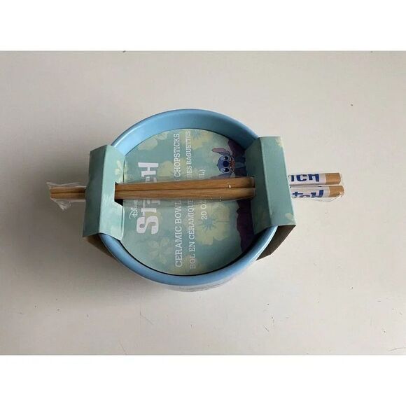 Disney Lilo And Stitch Floral  Ramen Ceramic Bowl With Chopsticks 20 Oz NEW - Picture 4 of 10